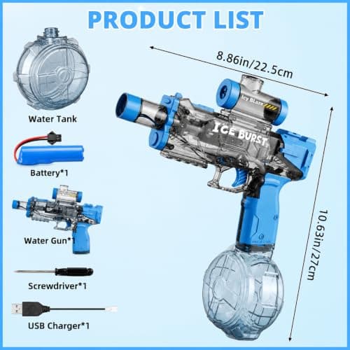 Electric Water Gun for Adults Kids, Automatic Water Guns 32FT Long Range, LED Light Watergun, Squirt Gun for Summer Outdoor Water Toys Pool Beach Party Water Blaster Gift for Boys Girls, Blue