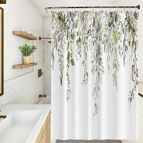 Umpoo Sage Green Eucalyptus Shower Curtains for Bathroom Decor Spring Watercolor Plant Leaves Modern Minimalist Bath Curtain Waterproof Fabric with Hooks 48x72 Inch