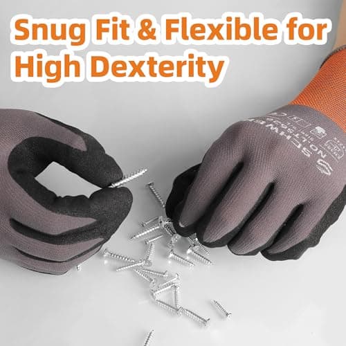Schwer 3 Pairs Work Gloves Sandy Nitrile Coated LT5626, Level 6 Abrasion Resistant (Certified) Heavy Duty Working Gloves with Grip for Men Women, Touch-Screen, for Gardening, Construction, L — view 3