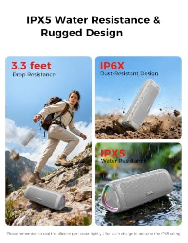 Bluetooth Speaker, 20W HD Sound, Portable Wireless, IPX5 Waterproof, Up to 24H Playtime, TWS Pairing, for Home/Party/Outdoor/Camping/Beach Essentials, Electronic Gadgets, Birthday Gift (Grey) — view 3