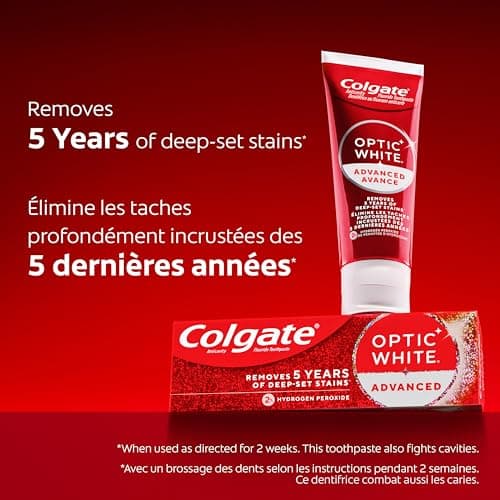 Colgate Optic White Advanced Sparkling White Toothpaste with 2% Hydrogen Peroxide and Fluoride, 3 Pack, Teeth Whitening Toothpaste, Deep-Set Stain Remover, Mint Flavour, 57 mL