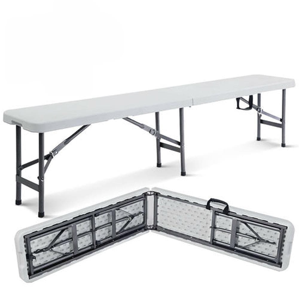 YOEVU Banco Plegable Portátil Multifuncional, Plástico HDPE, 183x28x43cm, Capacidad 300kg, para Jardín Exterior Camping y Patio, Moderno, Blanco