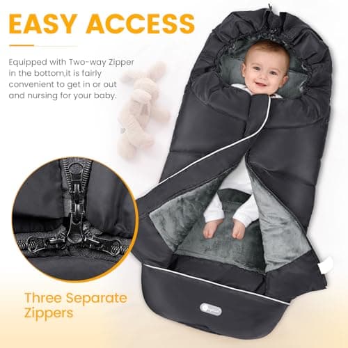 IvyWind Stroller Footmuff Universal, Warm Stroller Cover for Winter, Waterproof Baby Stroller Bunting Bag, Toddler Stroller Winter Sack for Cold Weather, Black — view 3
