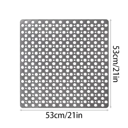 21" X 21" Non Slip Bath Mat Square Shower Mat Quick Dry Soft TPE Shower Mats with Large Drain Holes and Suction Cups for Floor Bathroom Home Kitchen Hotel Machine Washable Shower Floor Mat