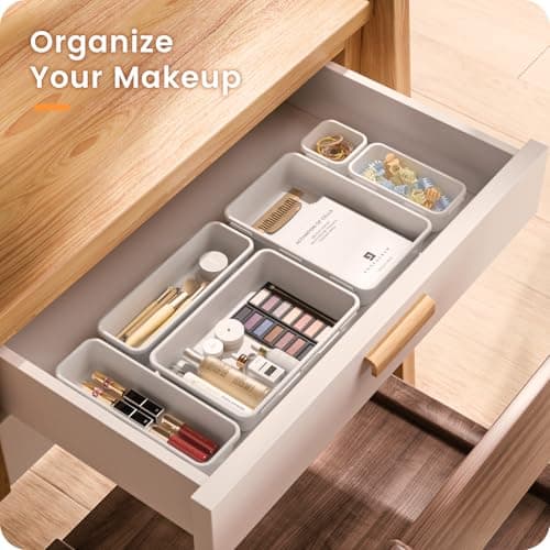 【Military Grade】A-LuGei Drawer Organizer,【𝟱𝗦𝗶𝘇𝗲】Makeup organizer,【Holds 177 Items】Bathroom Organizers and Storage,Organization and Storage,Desk Drawer Organizer for Vanity【White】 — view 2