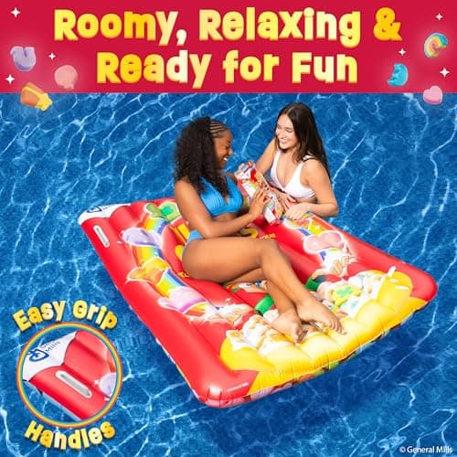 Lucky Charms Reversible Pool Float Double Sided Cereal Box and Rainbow Charm Inflatable with Built in Handles Extra Large 5.8 Foot Cereal Shaped Floatie for Pool Beach and Lake — view 2