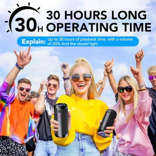 Portable Bluetooth Speaker, Bluetooth 5.4 Speaker, 30W Dual Speaker, 2.0 Channel, Deep Bass, 30H Playtime, Colorful RGB Lights, IPX7 Waterproof, TWS pairing for Outdoor/Home/Party/Travel, Gift Ideas — view 2