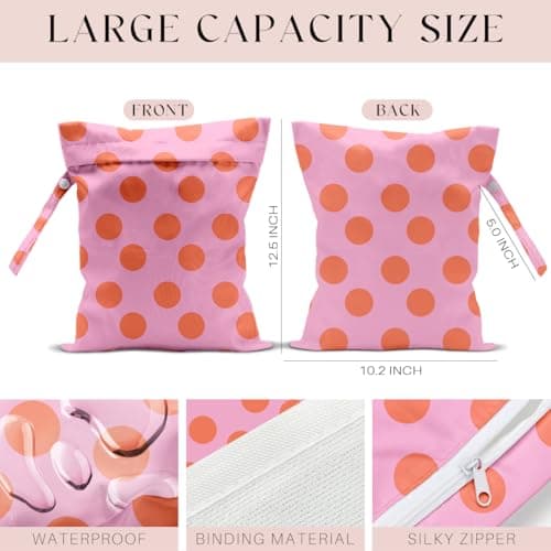 zcyxuuw Wet Bag, Wet Dry Bag, Waterproof Swim Bags, Machine Washable Reusable Bags for Beach, Pool, Diapers, and Dirty Yoga Gym Clothes(Coral Pink Polka Dot Pattern