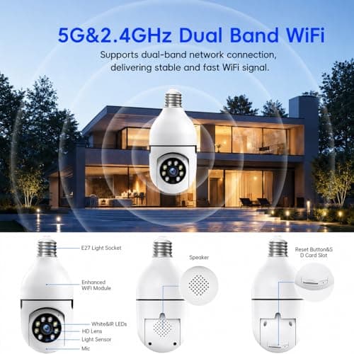 Chpuss Light Bulb Security Camera, 5G& 2.4GHz WiFi Security Cameras Wireless Outdoor for Home Security, 2-Way Audio Color Night Vision, Motion Detection Siren Alarm — view 2
