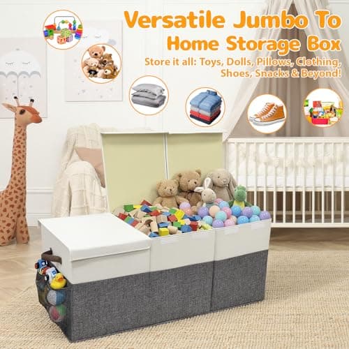 Extra Large Toy Storage Box with Lid, Collapsible Kids Toy Box, Sturdy Toys Storage Chest Bin Organizer Basket with Dividers for Kids, Boys, Girls, Living Room, Bedroom, Nursery, Playroom, 40"x14"x16" — view 2