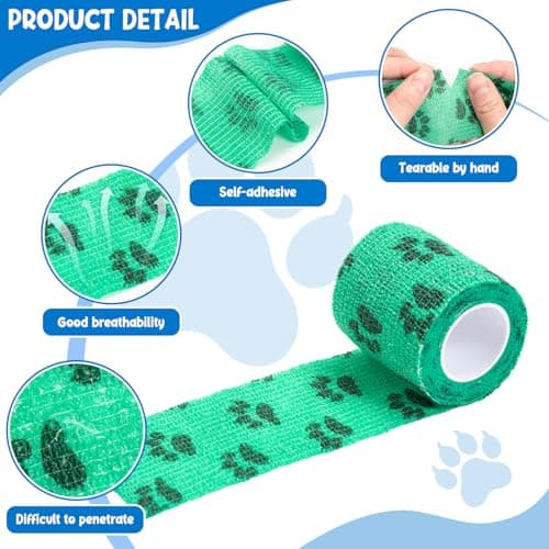 Self Adhesive Bandage Wrap, 9 Rolls Non-Woven Cohesive Vet Wrap Tape Elastic Bandage for Dogs and Pets, Breathable Gauze Tape for Sports, Wrist, Ankle Sprain & Joint Support(5cm)