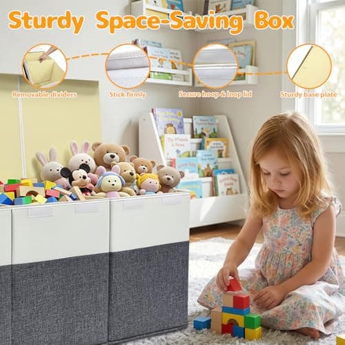 Extra Large Toy Storage Box with Lid, Collapsible Kids Toy Box, Sturdy Toys Storage Chest Bin Organizer Basket with Dividers for Kids, Boys, Girls, Living Room, Bedroom, Nursery, Playroom, 40"x14"x16" — view 3