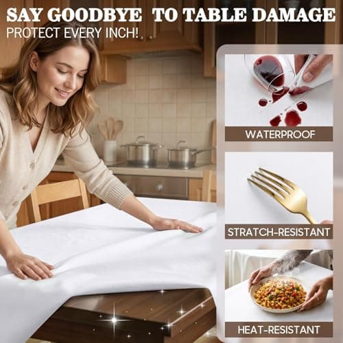 Heavy Duty Table Protector Pad with Flannel Backing for Dining Room, Waterproof Vinyl Tablecloth Easy to Clean & Trim, Scratch & Heat Resistant Table Cover, Reusable Pad 72" x 54" Rectangular