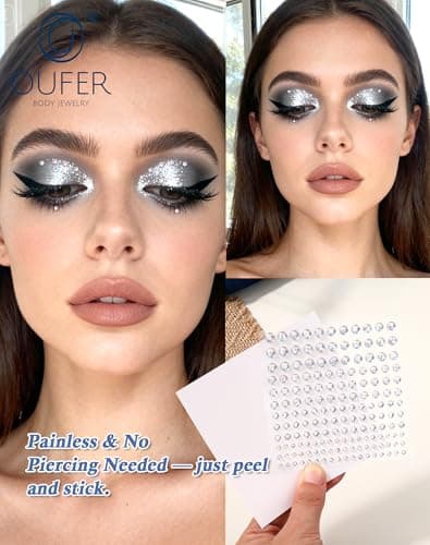 OUFER Stick on Acrylic Fake Piercings, Fake Lip Studs Eyebrow Piercing, Fake Face Piercing Nose Stud Non-Piercing kit Piercing Balls Adhesive Face Jewelry — view 3