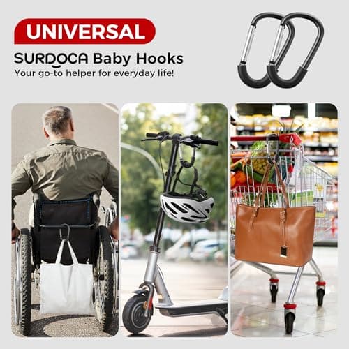 SURDOCA Stroller Hooks, Large Stroller Hooks for Bags, Universal Stroller Clips and Hooks, Mommy Hook for Stroller Heavy Duty, Stroller Accessories for Mom — view 5