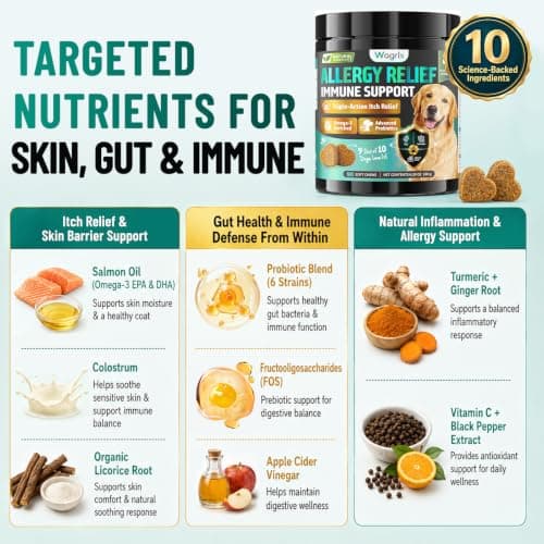 Dog Allergy Chews Omega 3 is Human, Itch Relief for Dogs Multivitamin Itch Skin, Paw Licking, Yeast Ear, Seasonal Allergies, Immune Gut Support with Colostrum Probiotics– 90ct Chicken Flavor — view 4