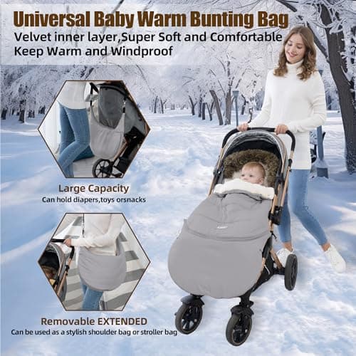 LAT Baby Warm Bunting Bag Universal,Extended and Removable,Stroller Sleeping Bag Cold Weather,Waterproof Toddler Footmuff(Oval,Gray) — view 5