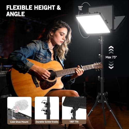 1-Pack Photography Lighting Kit, NiceVeedi 25W LED Video Light Kit, 2900-7000K Dimmable Studio Light with Tripod Stand, 73" Stream Light for Video Recording — view 4