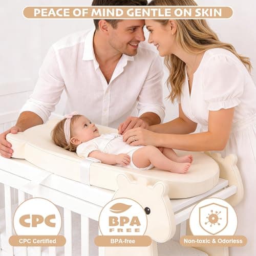 Baby Changing Pad, Waterproof & Wipeable Soft Diaper Changing Mat with PU Cover, Contoured Baby Changing Pad for Dresser & Table, with Non-Slip Safety Belt, Portable & Lightweight,Large Cushioned Foam — view 5