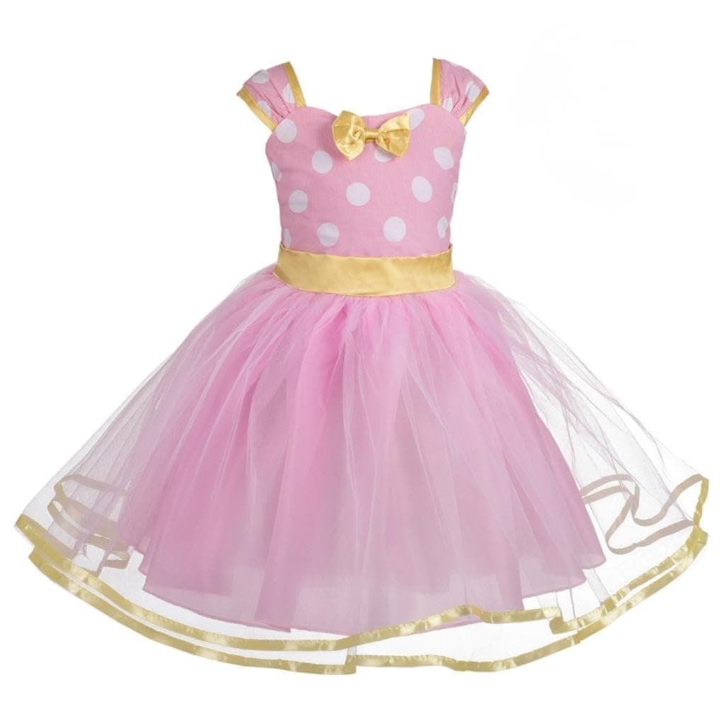 Lito Angels Niñas de lunares de Ratona Vestir de cumpleaños Disfraz de Carnaval Halloween de fiesta Vestidos de tutú Con Diadema orejas Talla 5-6 años Rosa (Número de etiqueta 140)