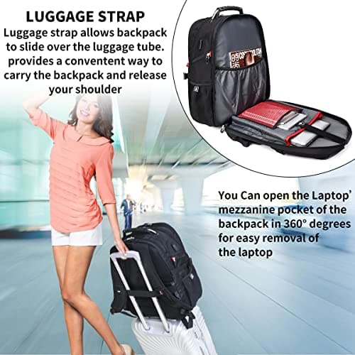 SHRRADOO Extra Large 50L Travel Laptop Backpack with combination lock,High School College Backpack Airline Approved Business Work Bag Fit 17 Inch Laptops for Men Women,Black — view 5