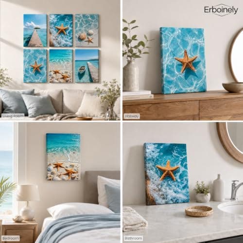 Erboinely 6 Pcs Beach Scenery Poster Wall Art — view 3