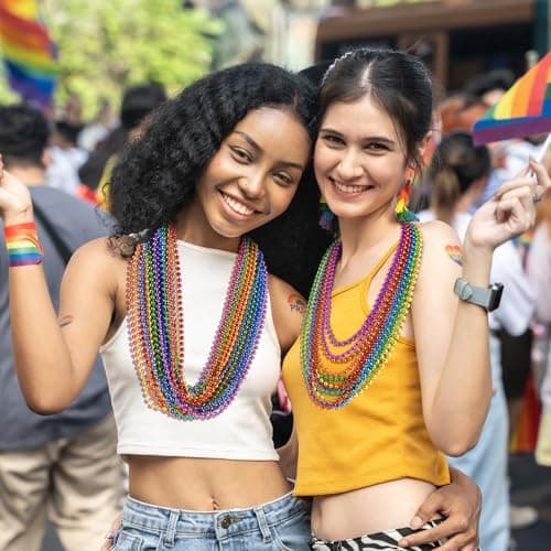 SHAOQINLIN 12 PCS Pride Beads Necklaces, Pride Necklace Accessories, Rainbow Beads Necklaces Bulk, Gay Lesbian Pride Month Parade Throws Pride Party Favors in 6 Colors — view 4