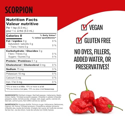 Heartbeat Hot Sauce Scorpion 3-Pack, 177 mL x3, 6/10 Heat, Trinidad Scorpion Pepper Sauce For Pizza, Tacos And Wings