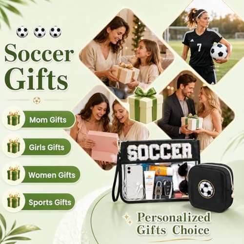 PEVART 2-Piece Soccer Gifts Makeup Snack Bag Chenille Letter Patch | Large Soccer Clear PVC Travel Zipper Pouch Accessories Stuff Waterproof Portable Sport Bag for Boys, Girls — view 4