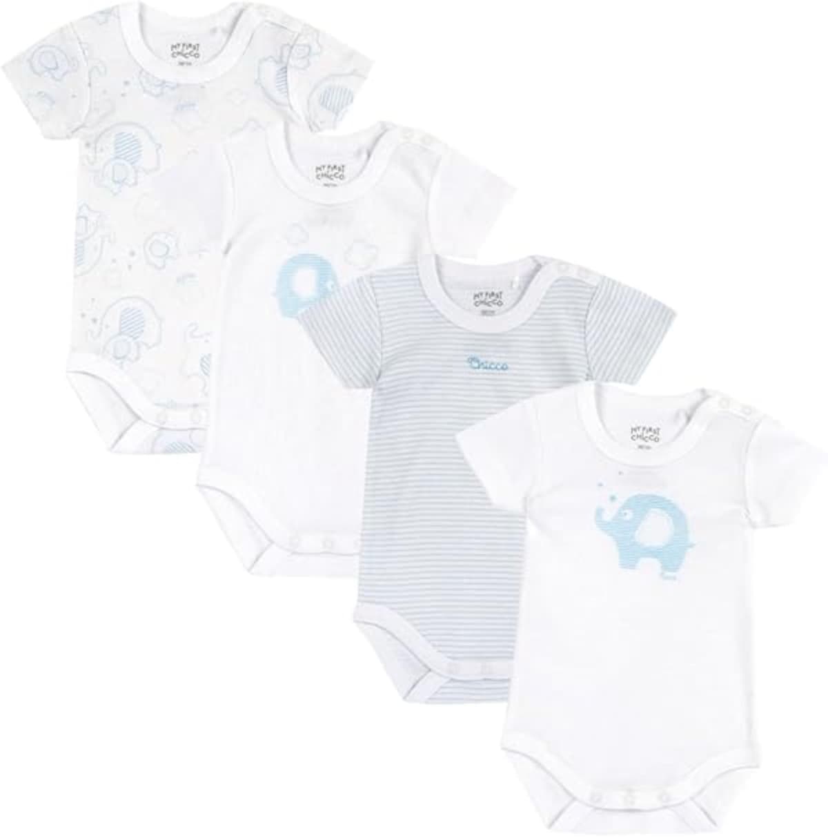 Chicco, Body Bebé Niño y Niña, Set de 4 Body con Mangas Cortas en 100% Algodón, Unisex Niño y Niña 0-24 Meses, Designed in Italy