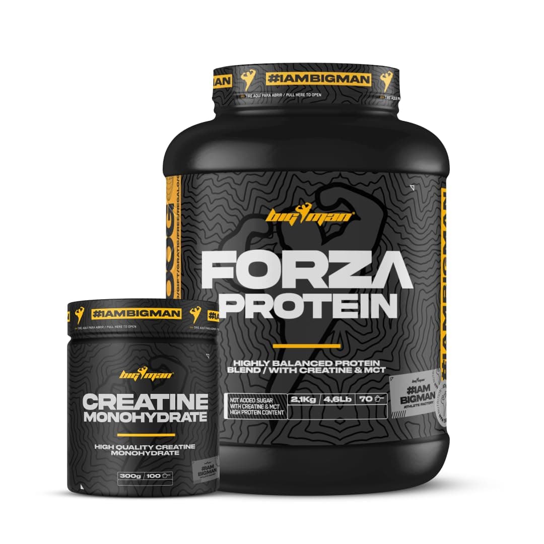 BigMan | Pack FORZA PROTEIN 2kg +100g REGALO + CREATINA 300 GR | Proteína 80% | Aislado proteína Soja + Concentrado Whey | Creatina | Alto Contenido en Proteínas (chocolate avellana)