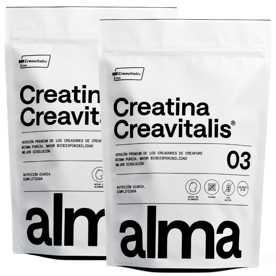 Creatina Monohidratada Creavitalis® ALMA® 600 g | Creatina Creapure Monohidrato en Polvo 99,9% Pureza Premium | Vegana, Sin Gluten ni Lactosa | 200 Dosis Disolución Instantánea | Fabricada en Alemania