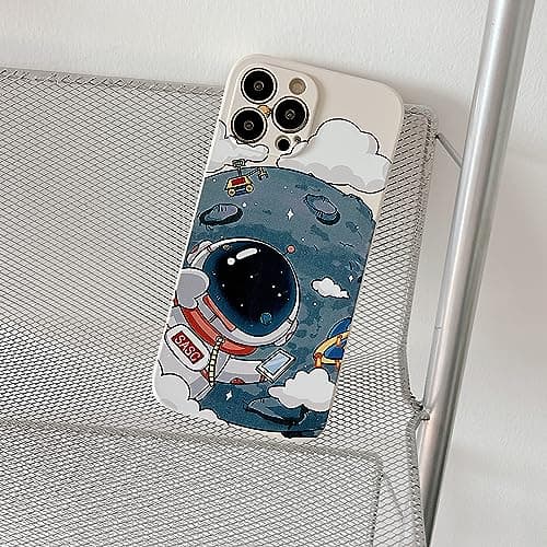 Yonds Queen for iPhone 16 Pro Cute Case, Cool Cartoon Astronaut Planet Moon Space Design Stylish Soft TPU Bumper Shockproof Anti-Slip Protector Fashion Case (White Moon, iPhone 16 Pro)