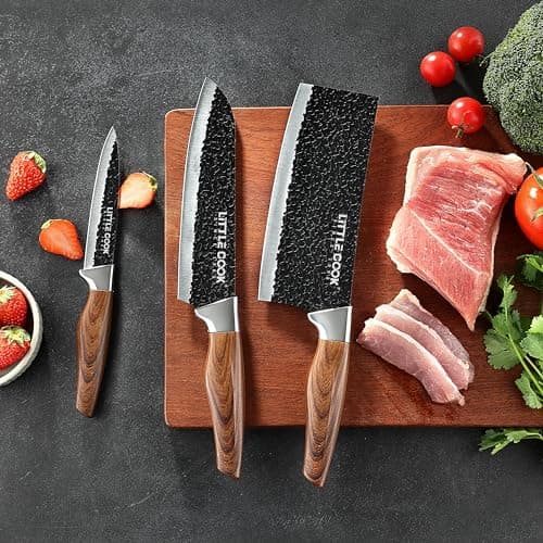 3PCS Chef Knife, Little Cook Chef Knife Set, Includes 7 inch Chef Knife, 7 inch Cleaver Knife and 4.5 inch Boning Knife, Premium Stainless Steel With Ergonomic Plastic Handle (Blackening technique) — view 5