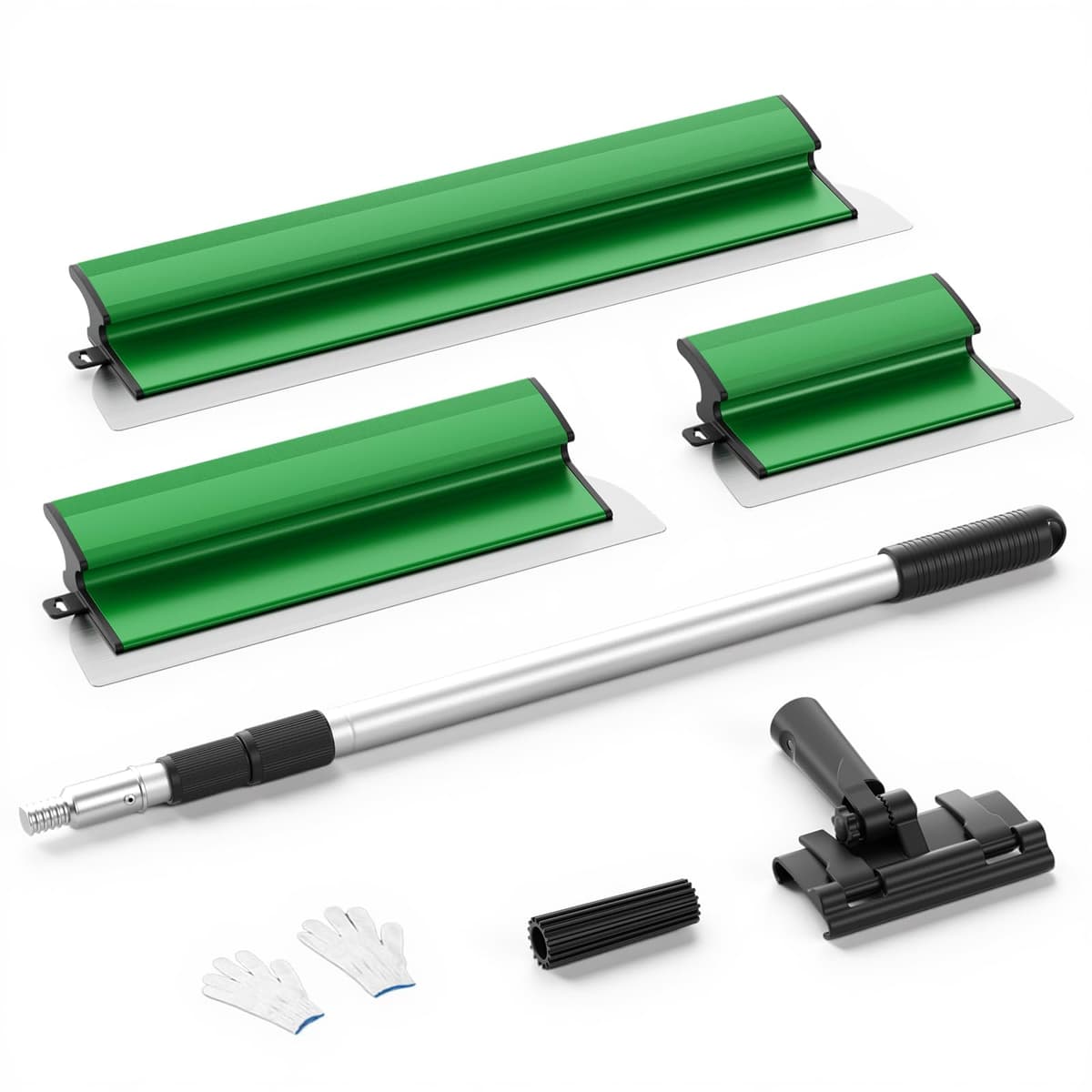 Juego de Espátula Emplastecer, Juego Espatulas Pladur de acero inoxidable (25 cm, 40 cm, 60 cm), Mango de extensión de 76 cm a 160 cm, Barra telescópica para enyesar paredes y techos