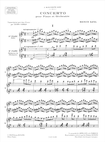 MAURICE RAVEL : CONCERTO EN SOL - DUO DE PIANOS - RECUEIL
