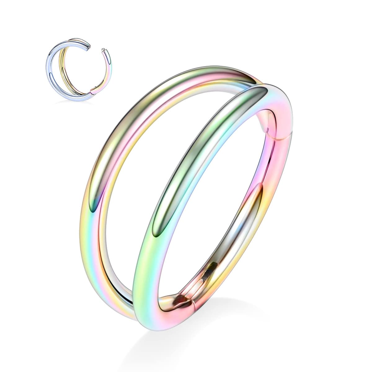 AROWRO Double Open Stack Septum Clicker Nose Rings Conch Daith Piercing Jewelry Cartilage Earring Hoop Surgical Steel Conch Daith Helix Rook Lobe Earring 18G 16G