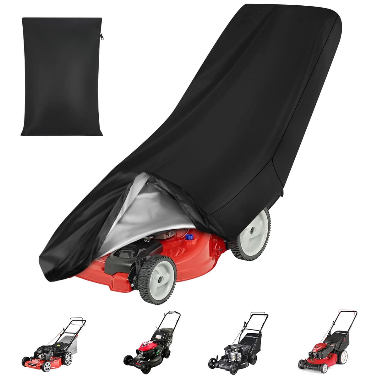 AOOWU Lawn Mower Covers Waterproof for Outside Storage, 191x110x67CM Anti-UV Protector Universal Lawn Mower Covers, Outdoor Weatherproof Lawn Mower Storage Cover with Drawstrings and Storage Bag