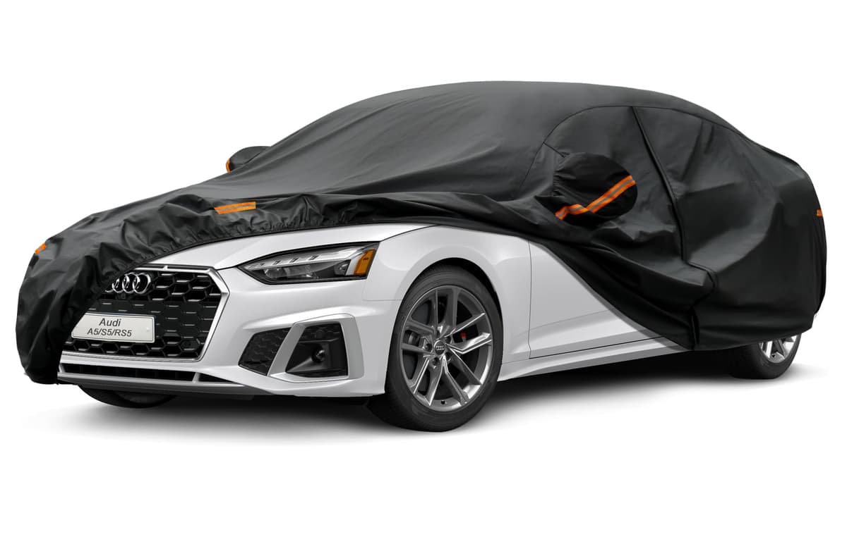 Kayme Funda Coche Exterior, Compatibles con Audi A5 (2009-2025), Cubierta para Coche Impermeable Transpirable Anti-UV Antipolvo de 7 Capas, Cubre Coche con Cremallera y Forro de Algodón.