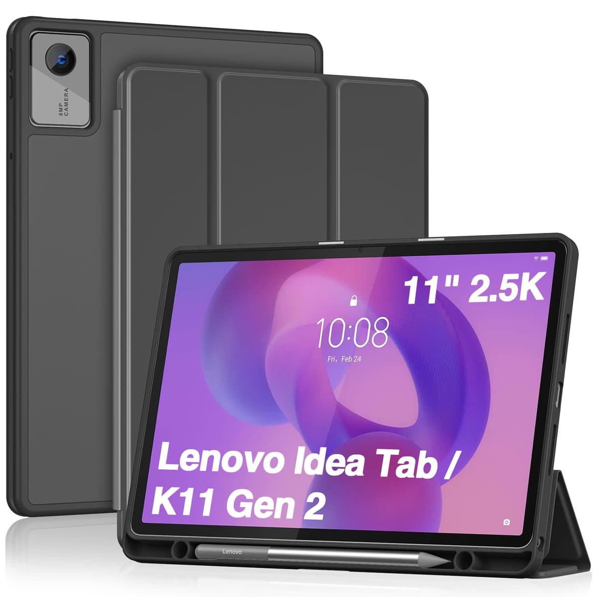 ProCase Funda para Lenovo Idea Tab 11" 2025 TB-336ZU/TB-336FU, Funda Folio con Soporte para Lápiz, Funda Protectora de TPU Suave -Negro