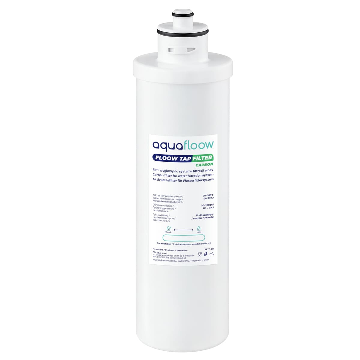 Aquafloow CB Filtro de Agua para Sombreado, Filtro de Bloque para Reducción de Cloro y Compuestos Orgánicos, Mejora del Sabor y la Claridad del Agua, Compatible con Aquafloow, hasta 18 Meses