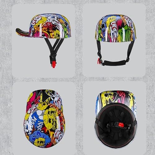 Woljay Vintage Retro Open Face Motorcycle Helmet Baseball Cap Half Helmets Men Women for Moped Cap Jet Scooter Street Cruiser - DOT Certified (X-Large, Clown)