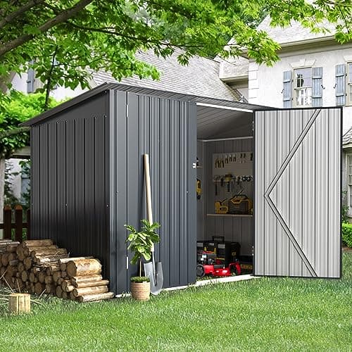 AECOJOY 7x3 Outdoor Storage Metal Bike Shed, 3x7 Bike Sheds & Outdoor Storage Clearance, Small Lean to Metal Storage Shed, Outdoor Storage Cabinet Weatherproof for Bikes, Dark Grey