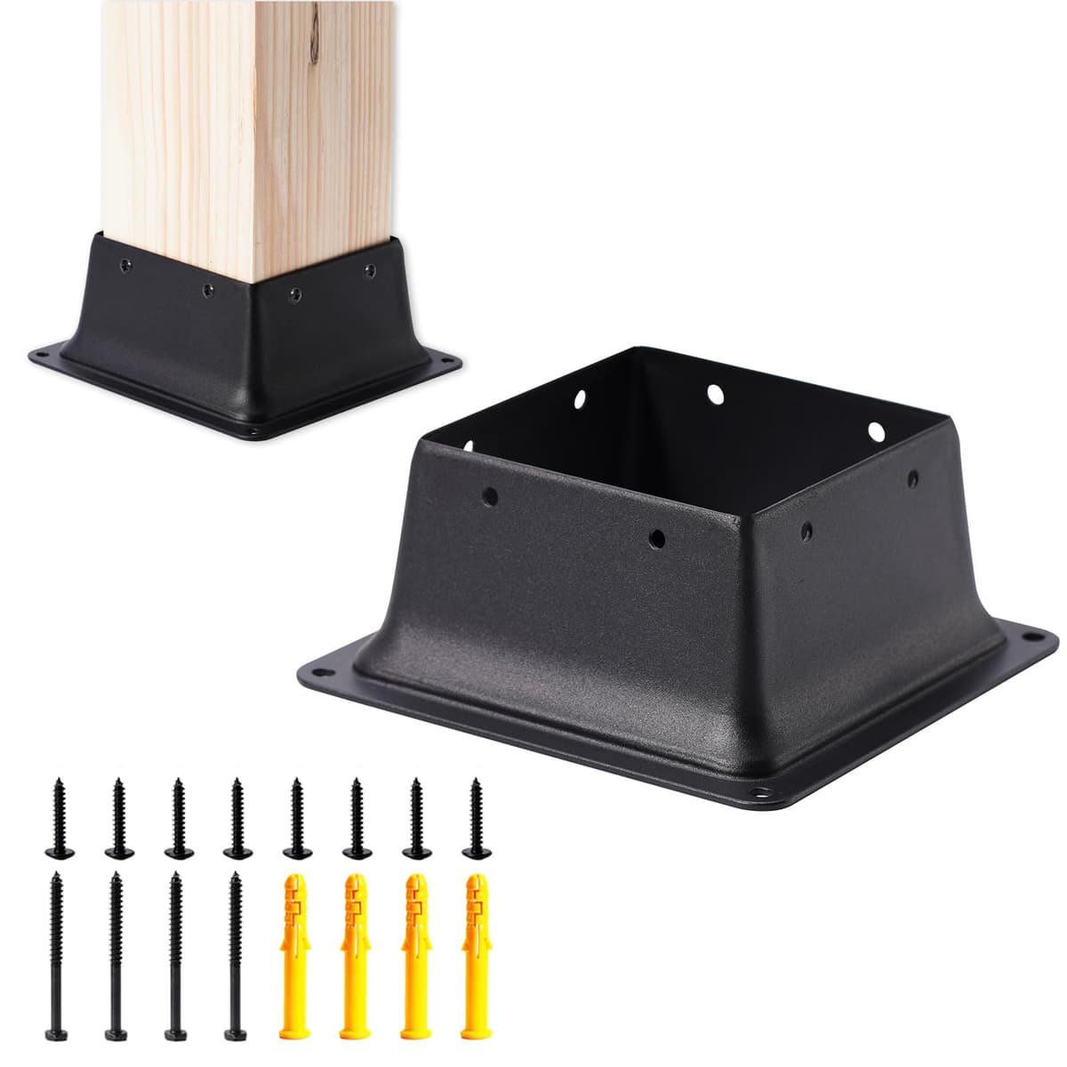 4 x 4 Post Base, 1 Pcs (Inner Size 4"x4"Deck Post Base) Fence Post Anchor Black Powder-Coated Deck Post Base Fit 4"x4" Standard Wood Post Anchor for Deck Porch Handrail Railing Support