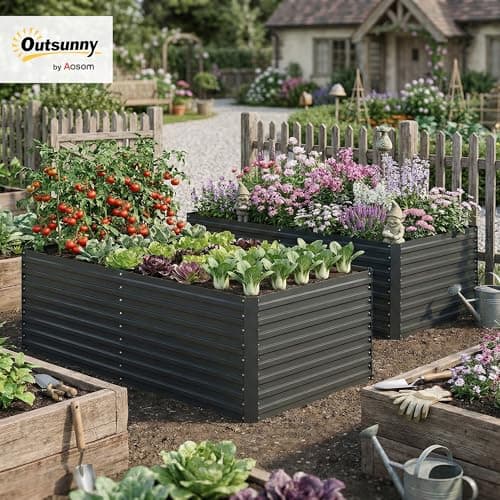 Outsunny Set of 2 Galvanised Raised Garden Bed, 6 x 3 x 2 ft Metal Garden Bed with Safe Edging, Outdoor Elevated Planter Box for Vegetables, Flowers, Herbs, Dark Grey