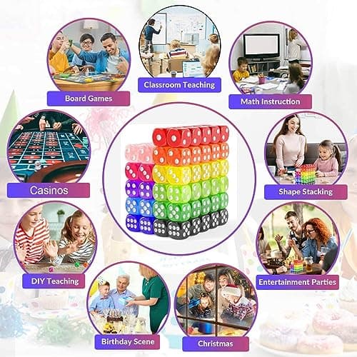 Rerdeim 110 Pieces Dice Set, Colored Game Bulk Dices, Colorful Dices, 6 Sided Dice for Classroom Teaching, Board Game, Playing, Rolling, Small Six Sided 11 Color Red, Yellow, Blue, Green and More — view 2