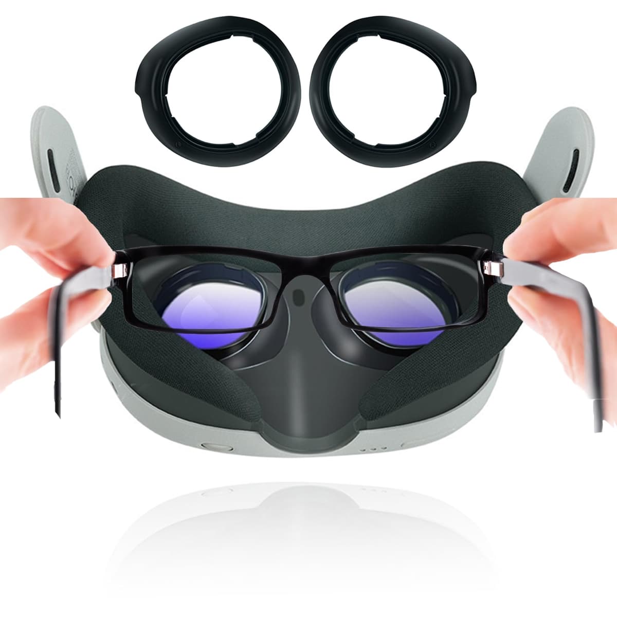 NUHFUFA 1 Juego de Gafas Espaciador Compatible con Quest 3, VR Lente Protectora Marcos LDPE Anti-arañazos Anillo con Caja de Almacenamiento de Protección VR Quest 3 Gafas Auriculares Accesorios
