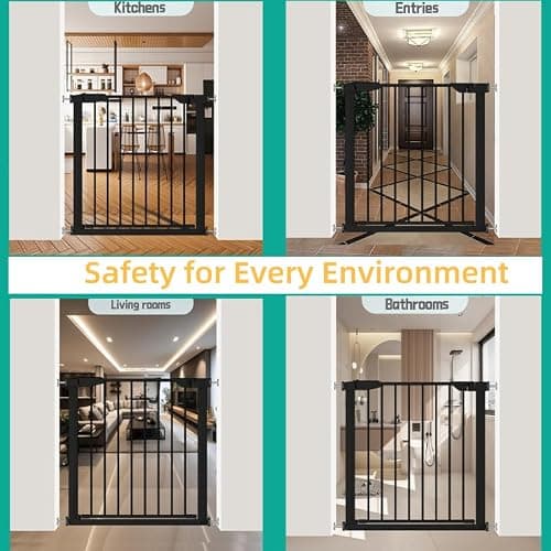 Fairy Baby Walk Through Narrow Baby Gate Black - 32.28"-35.04" Wide Pressure Mounted Metal Gate Safety Pet Gate for Doorway Stairway - Metal Gate for Kids or Pet