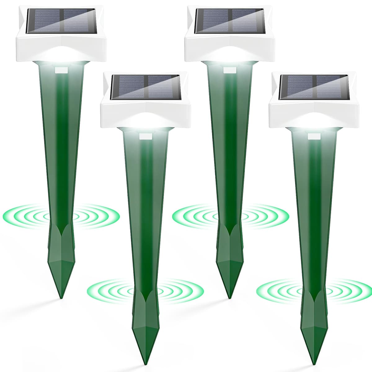 Repelente Gatos Solar con LED y 3 Modos, Paquete de 2/4 Ahuyentador Gatos para Jardín, Amplio Alcance y Protección contra el Agua Ahuyentador De Jabalies Ultrasónico para Topos, Ratas (4, Verde)