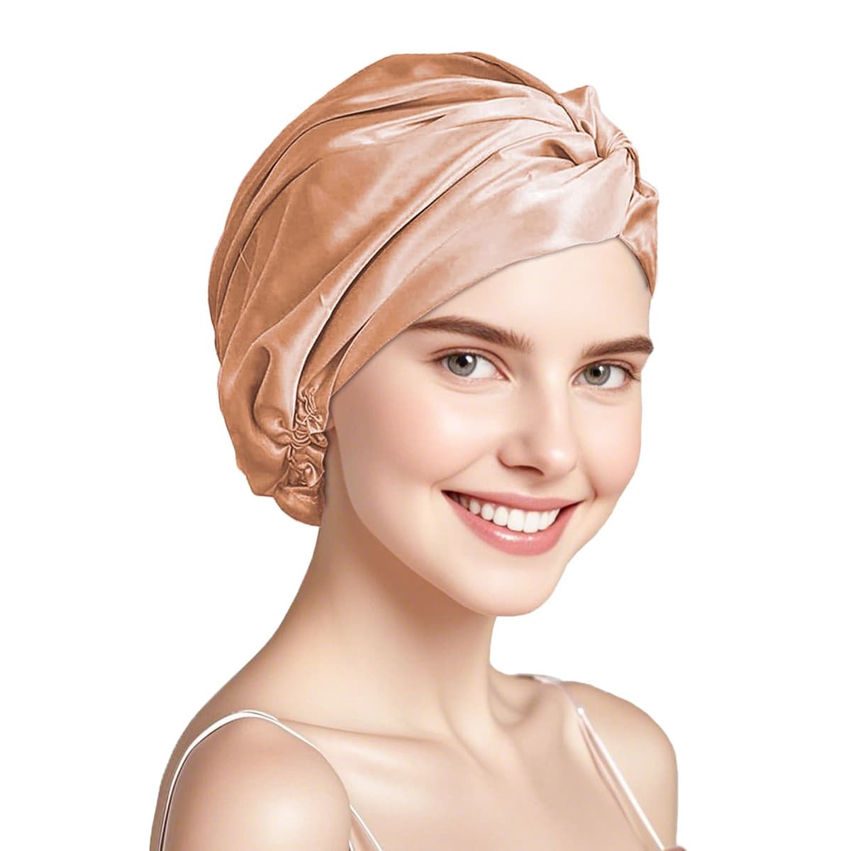 townssilk Gorro de noche para mujer, 100% seda de morera, gorro de ducha de seda de 16 mommes, bueno para el cabello, protege el cabello, gorro de noche de seda, doble capa, canela